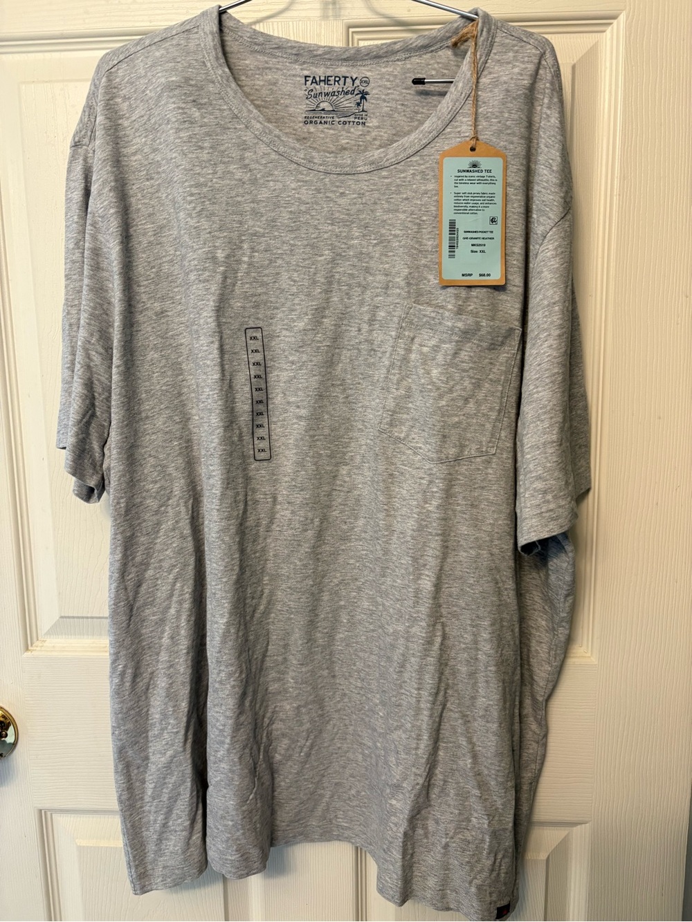 NWT Mens Faherty Heather Gray Sunwashed Tee Pocket T-Shirt XXL $68